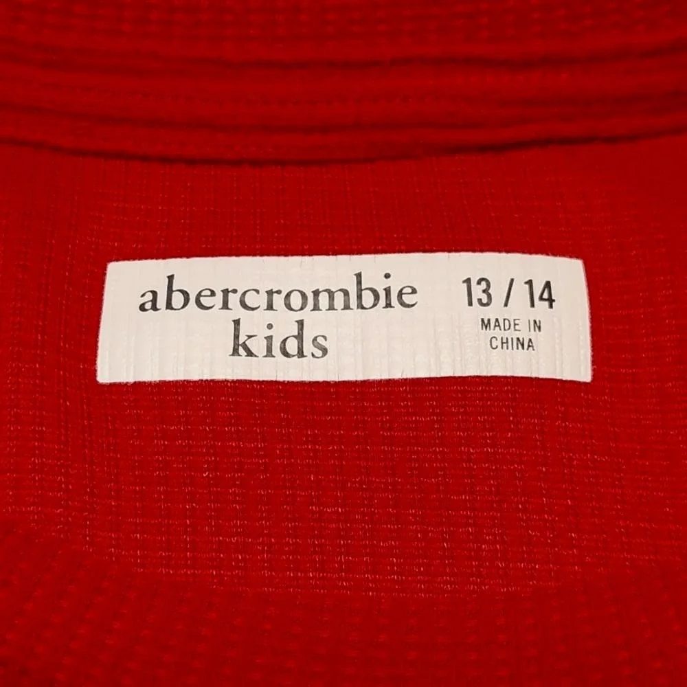 Abercrombie Kids Red Waffle Knit Long Sleeve Thermal Shirt‎ Logo Graphic 13/14